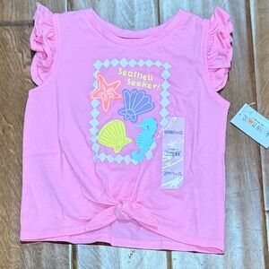 NWT Size 2T Pink Top with Ruffle Sleeves and Seashell Print
